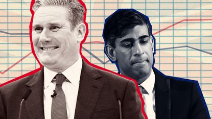 Photo collage of Keir Starmer and Rishi Sunak with a graphic chart in the background