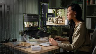 A woman creating on a CyberpowerPC laptop