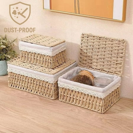 Mehoom Wicker Woven Set of 3 Storage & Organization,storage Baskets & Bins,decorative Storage With Lid