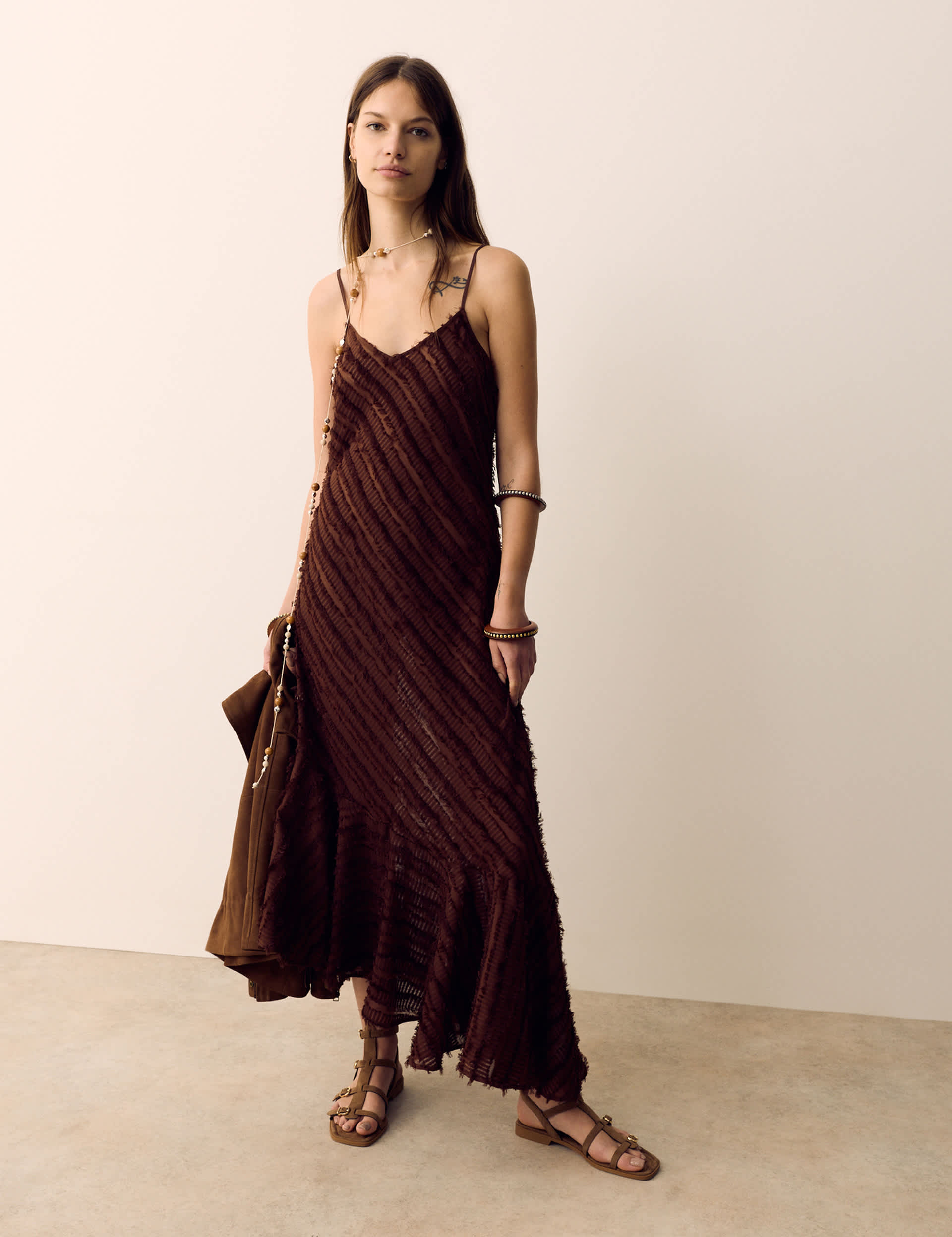 Jacquard Scoop Neck Midi Slip Dress