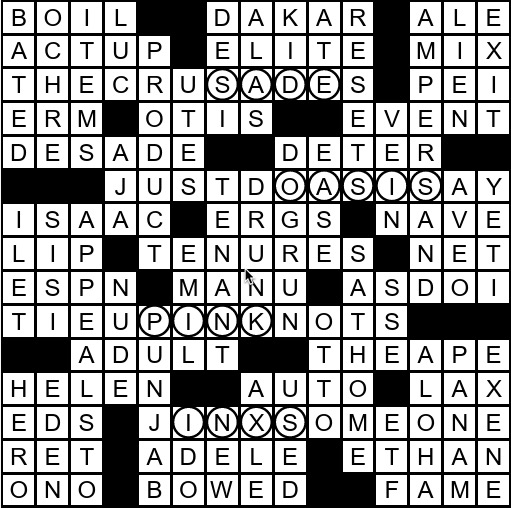 A solved crossword puzzle.