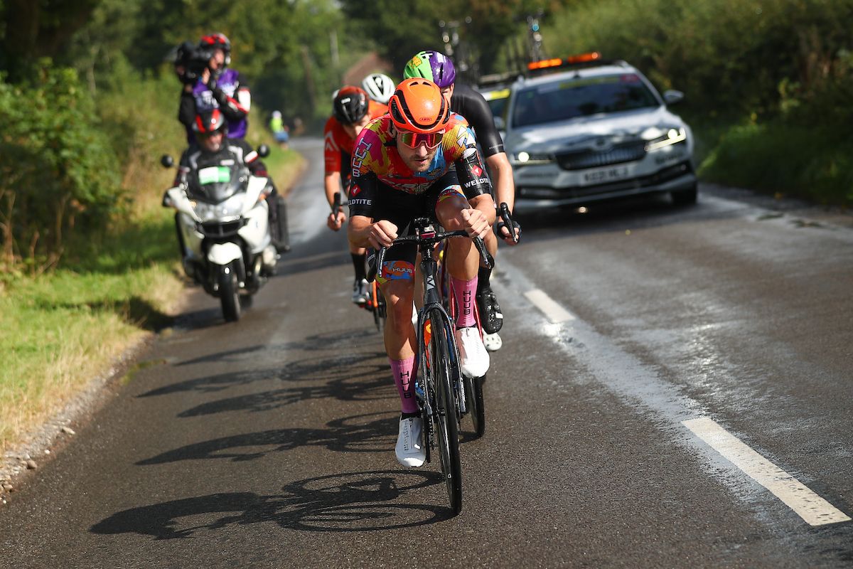 Picture by SWpix.com - 09/09/2021 - Cycling - AJ Bell Tour of Britain Stage 5 - Alderley Park to Warrington, England - Dan Bingham of Ribble Weldtite Pro Cycling in the breakaway during the AJ Bell Tour of Britain Stage 5
