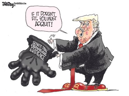 Political Cartoon U.S. trump impeachment acquittal oj simpson glove