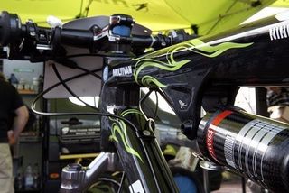 The Multivan Merida team was also equipped with bar-mounted remote lockout levers only these were RockShox models made to work with the team's DT Swiss rear shocks.