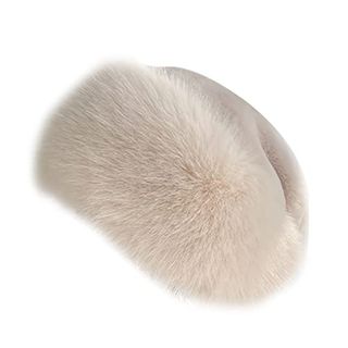 MoreChioce Faux Fur Trimmed Winter Hat for Women, Faux Fox Fur Winter Hat Dome Hat Winter Hat Warm Trendy Plush Hat for Home Travel Skiing Hiking, Beige