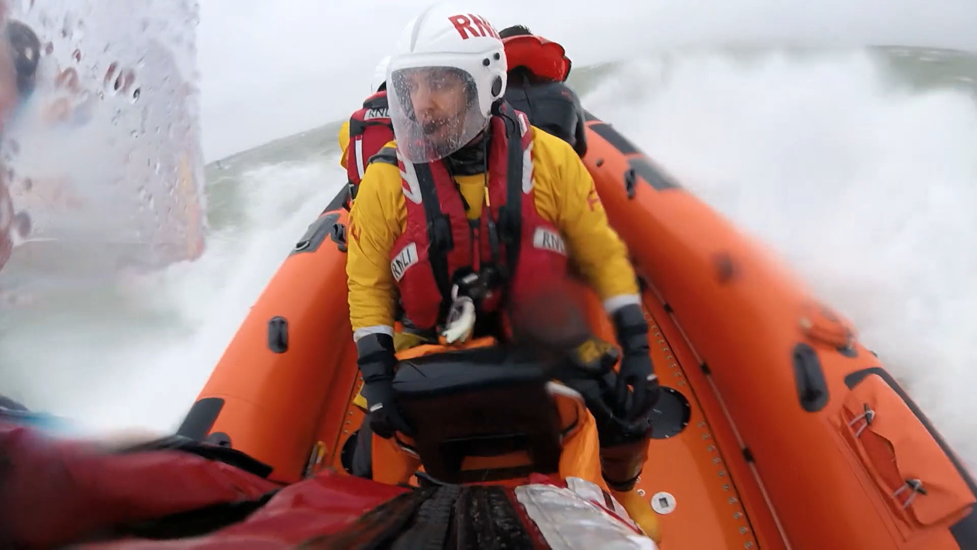 Action shot taken from the RNLI GoPro footage of the rescue