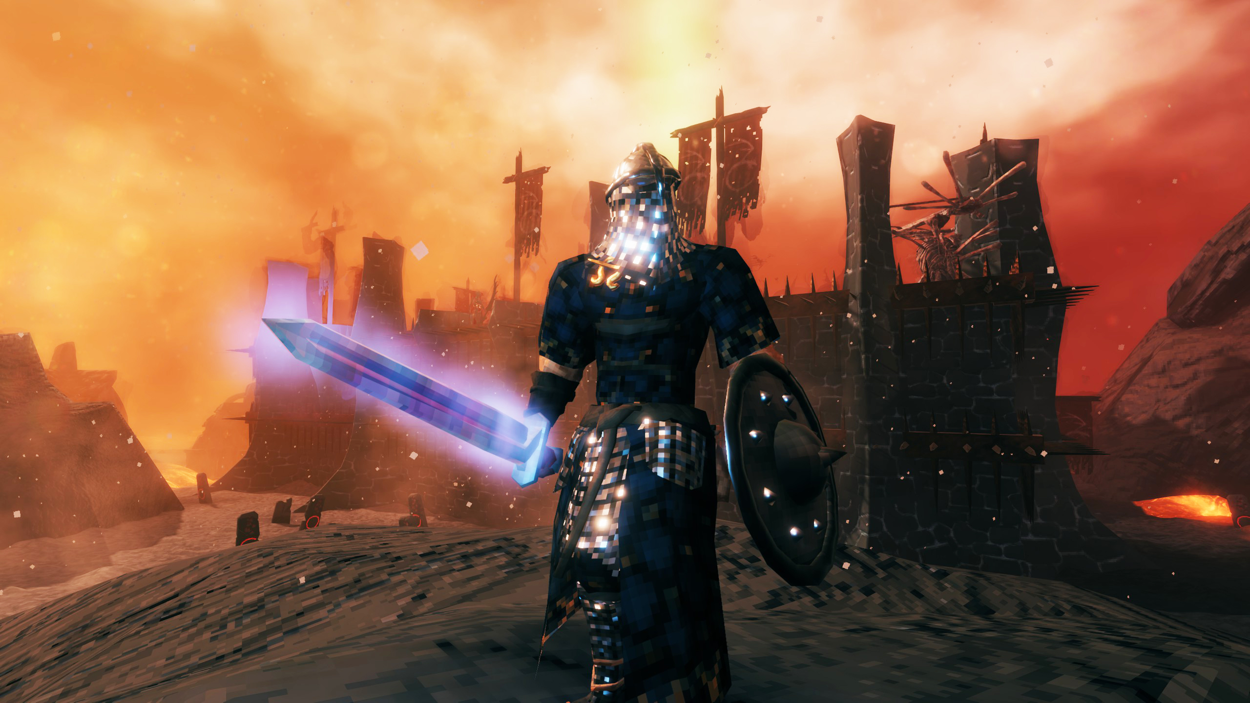 A Viking in front of a castle in ashlands