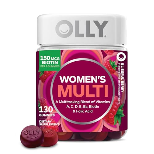 Olly Women's Multivitamin Gummy, Women's Overall Wellness,* Vitamins A, C, D, E, Biotin, Folic Acid, Adult Chewable Supplement, Berry Flavored, 65 Day Supply - 130 Count
