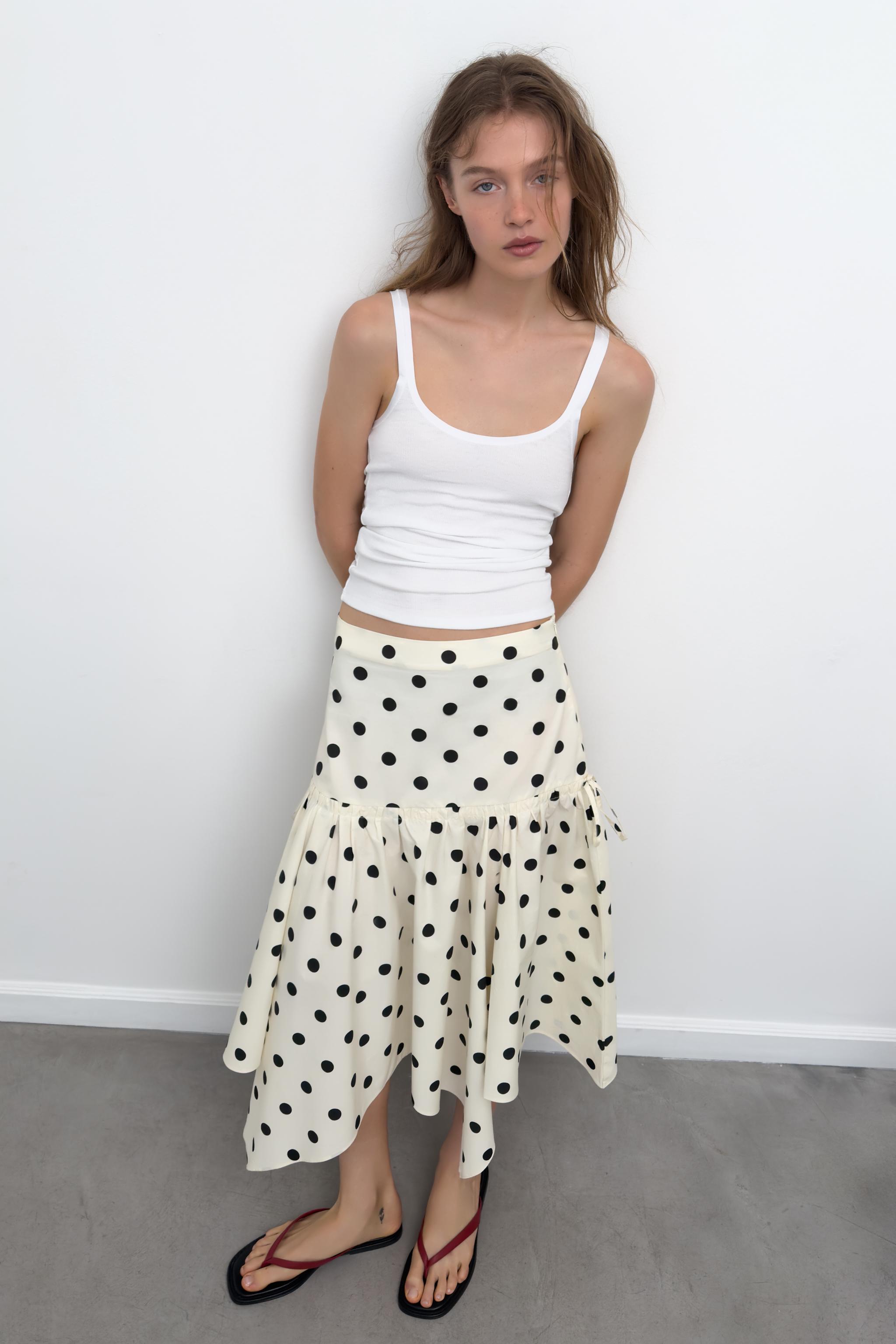 Asymmetrical Polka Dot Midi Skirt