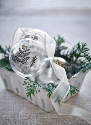Baubles decorated with transfers