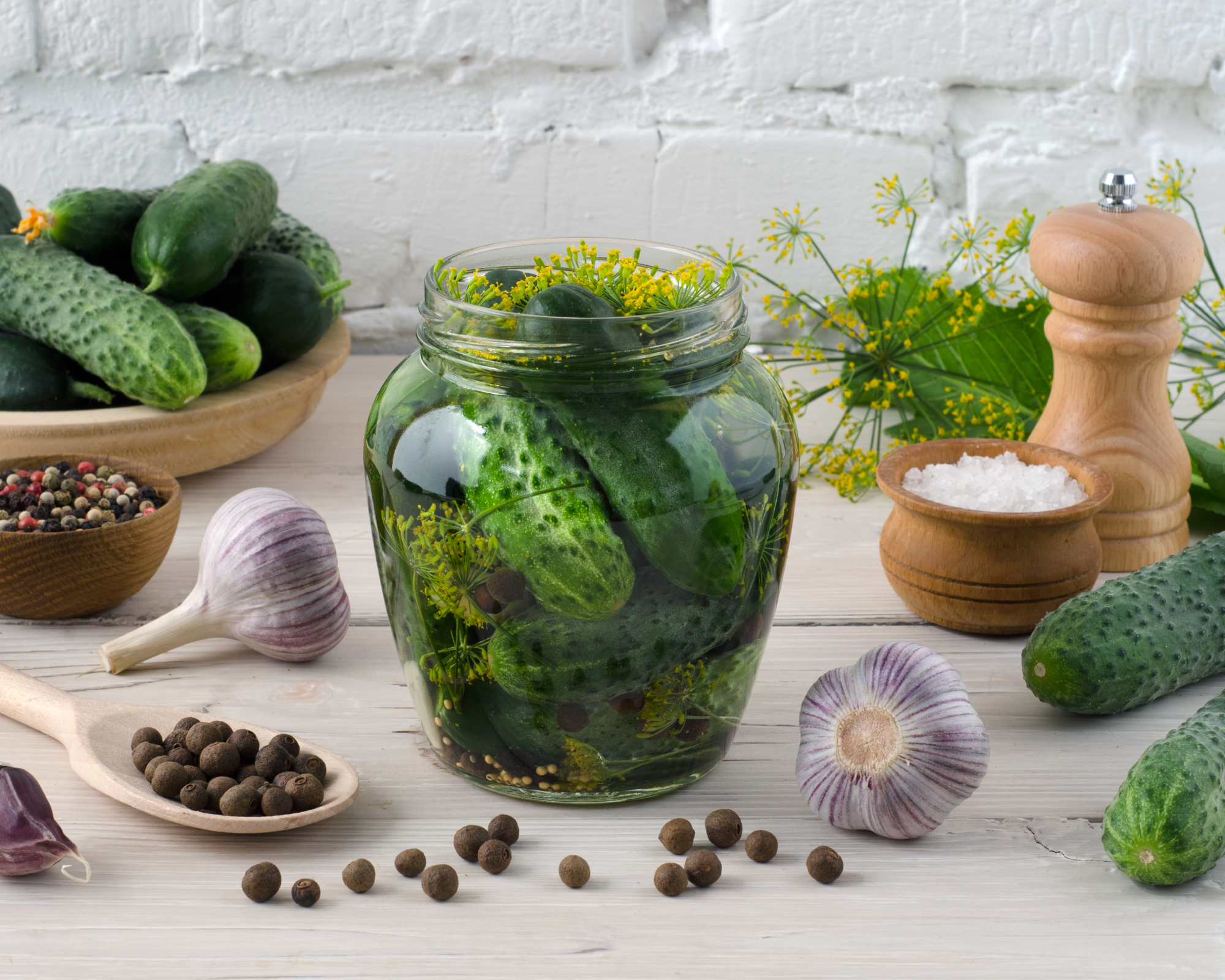 Pickling cucumbers in kitchen