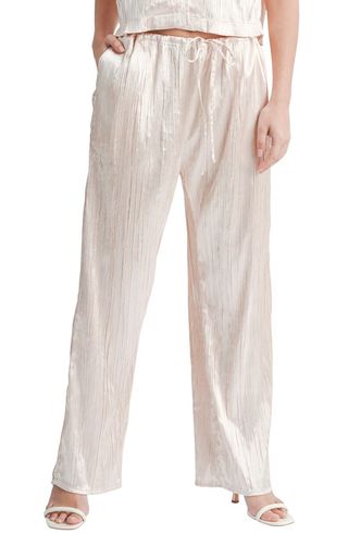 Plissé Wide Leg Satin Pants