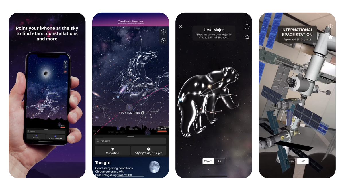 Screenshots of the Night Sky app on the iPhone.