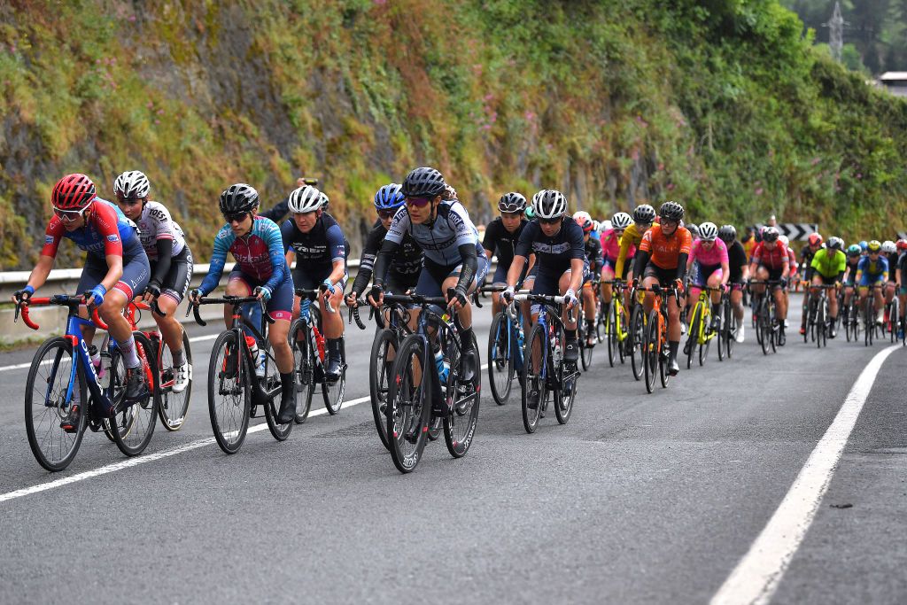 EIBAR SPAIN MAY 16 Lauretta Hanson of Australia and Team Trek Segafredo the Peloton during the 3rd Gran Premio Ciudad De Eibar 2021 a 1172km race from Eibar to Arrate Alto Usartza 581m III Eibarko Hiria sari nagusia CiudaddeEibar21 CCEibarres on May 16 2021 in Eibar Spain Photo by Luc ClaessenGetty Images