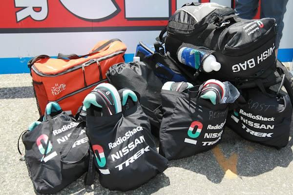 Clothing awaits the RadioShack-Nissan riders at the finish.
