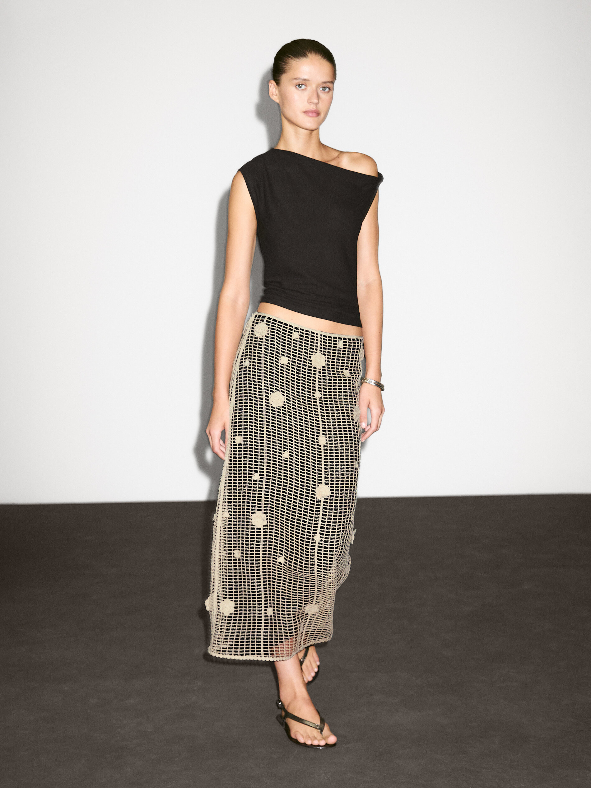 Midi Skirt With Floral Embroidery