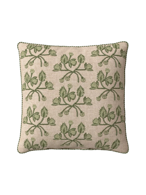 Square Embroidered Vine Pillow Neutral/Green