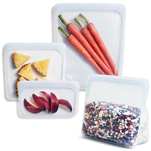 Stasher Premium Reusable Silicone Food Storage Bags, 4-Pack, Clear