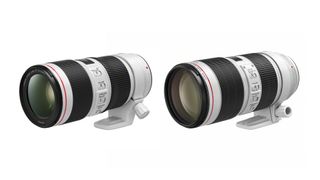 Canon telephoto lenses on white background