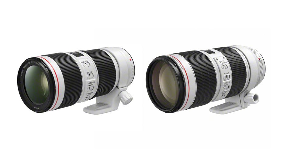 Canon telephoto lenses on white background