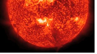 An intense M5.6-class solar flare erupts from sunspot region AR1515 on July 2, 2012.