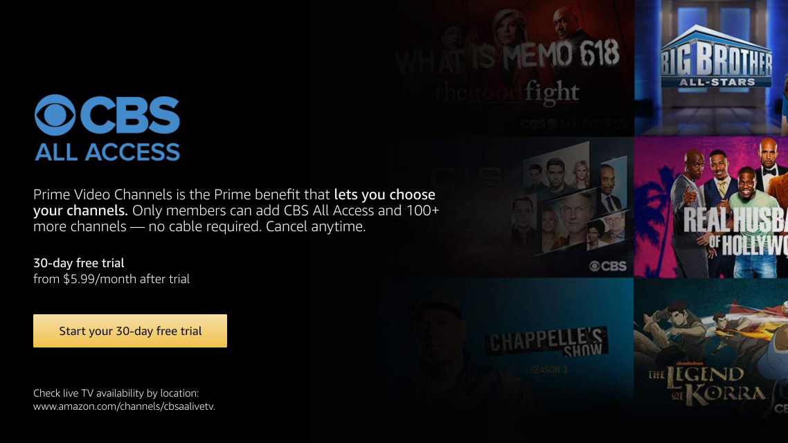 CBS All Access on Amazon Prime Video Channels