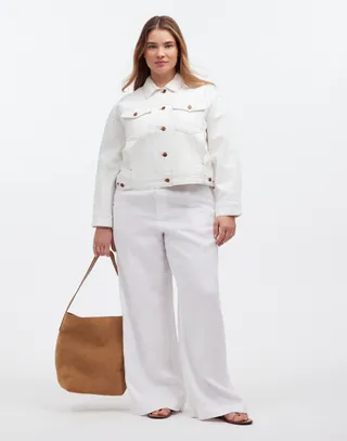 Plus Button-Front Denim Jacket in Tile White