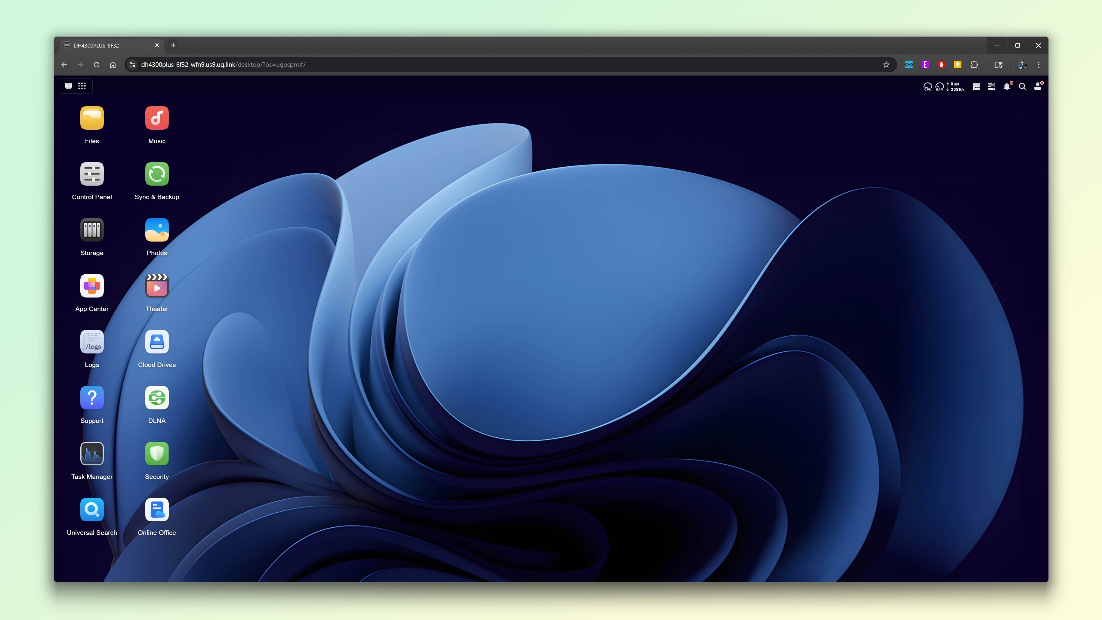 A screenshot of Ugreen&#039;s UGOS OS open in a browser window on the Ugreen NASync DH4300 Plus