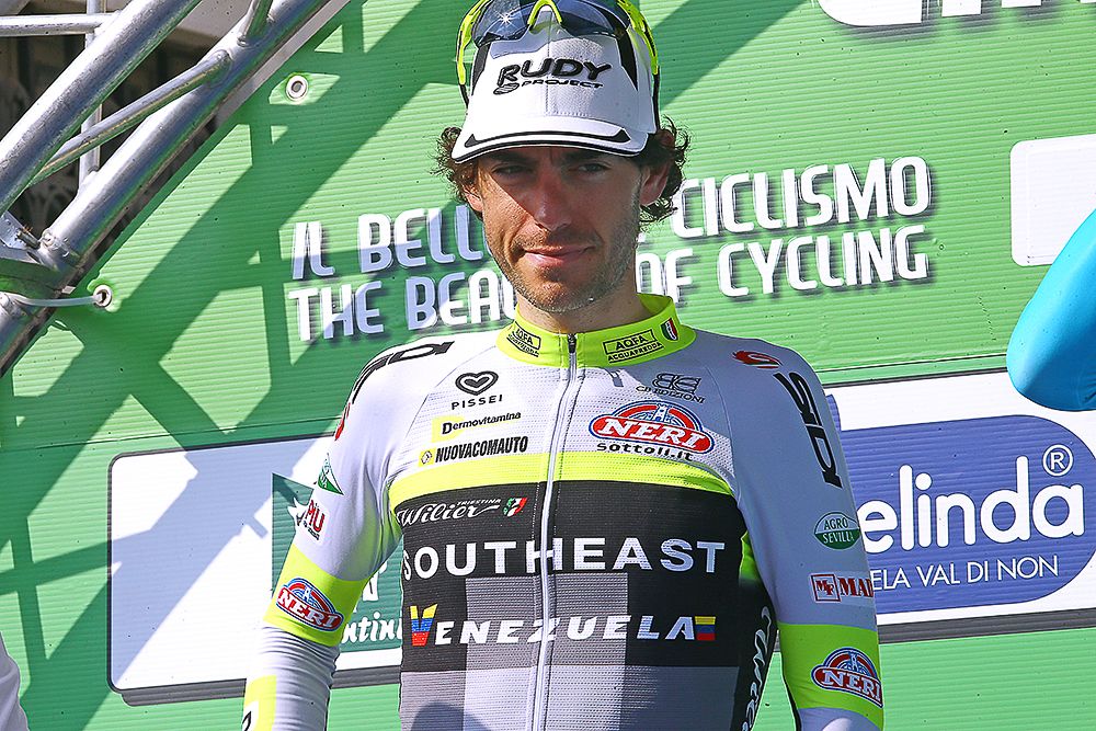 Matteo Busato (Southeast - Venezuela) on the stage 4 podium at Giro del Trentino