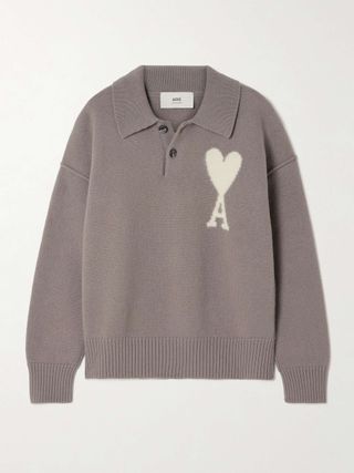 Intarsia Wool Polo Sweater