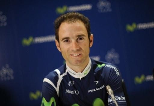 Alejandro Valverde fields questions from the press at the Movistar presentation