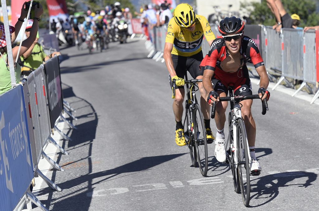 Richie Porte (BMC) leads Chris Froome