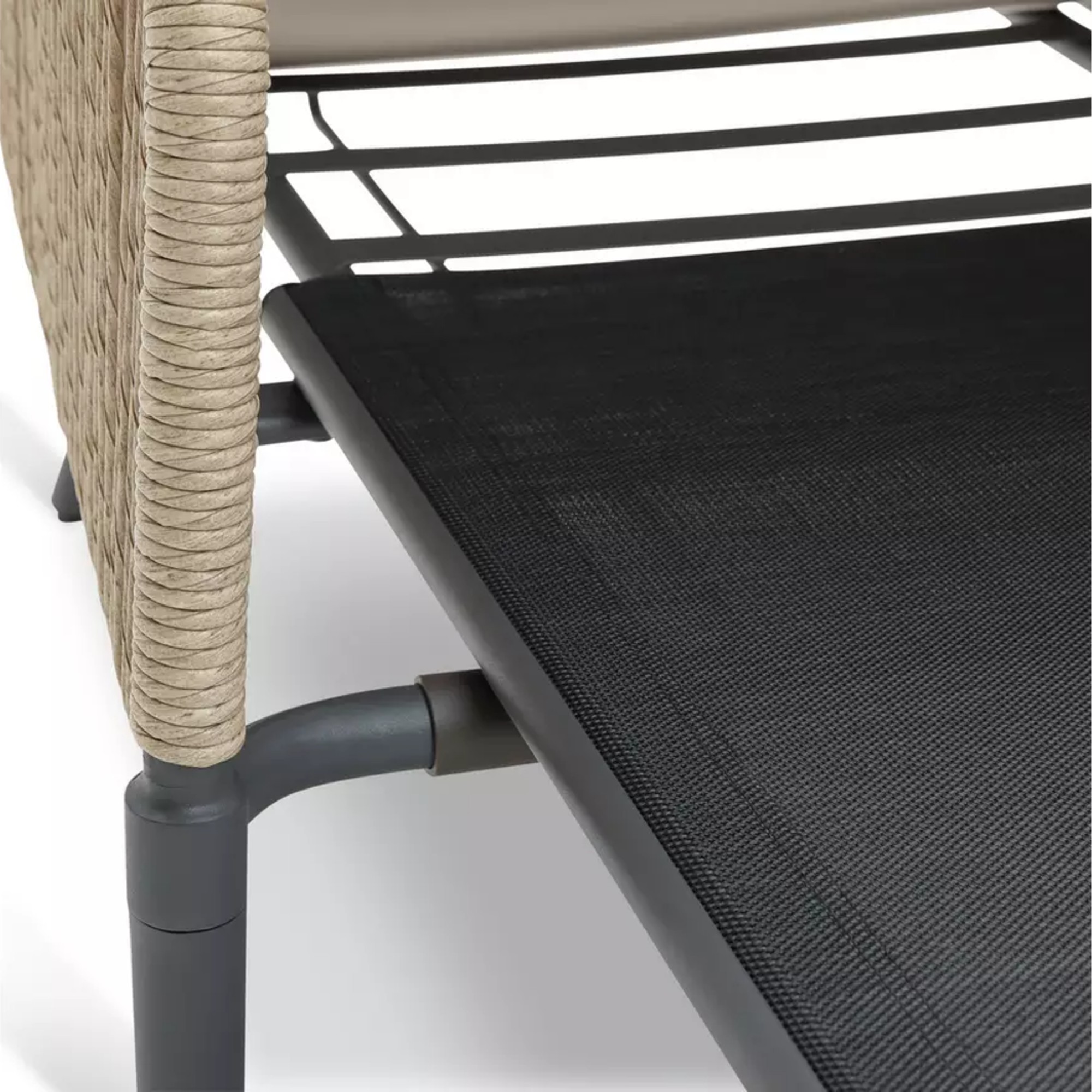 Close up of folded out Habitat Malta Rattan Effect Garden Day Bed