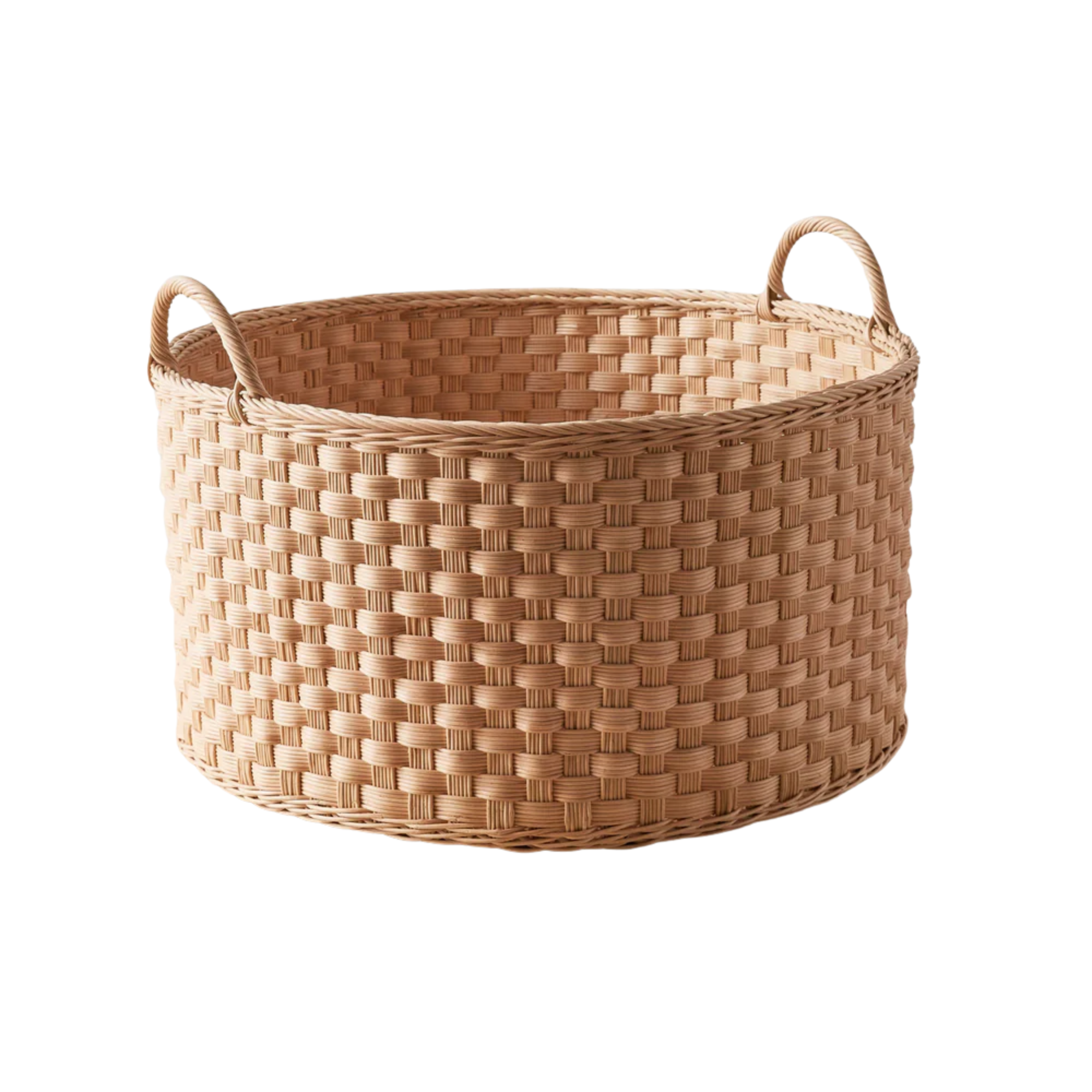 a woven basket with handles