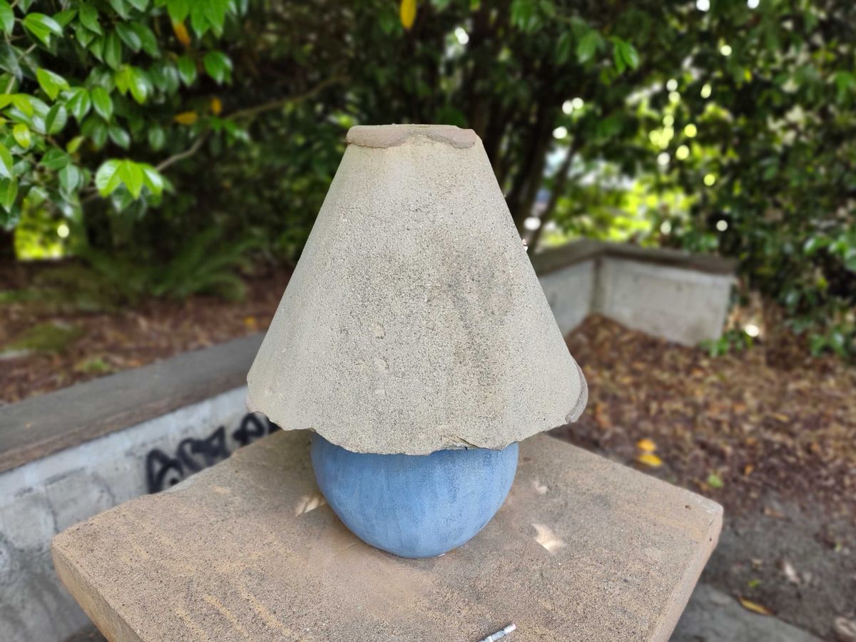Portrait photo of a stone lamp