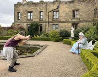 James Artaius photographing two models in period costume at Allerton Castle, during a Photography Session Days event