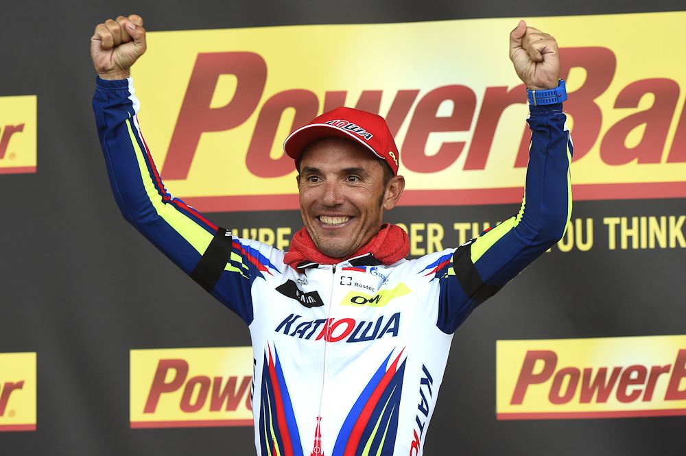 Joaquim Rodr&iacute;guez on the stage 12 podium.