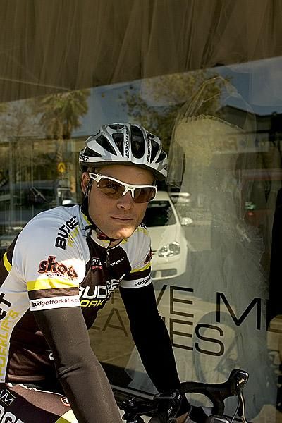 Budget Forklift's Malcolm Rudolph was window shopping in Mildura prior to the final stage.