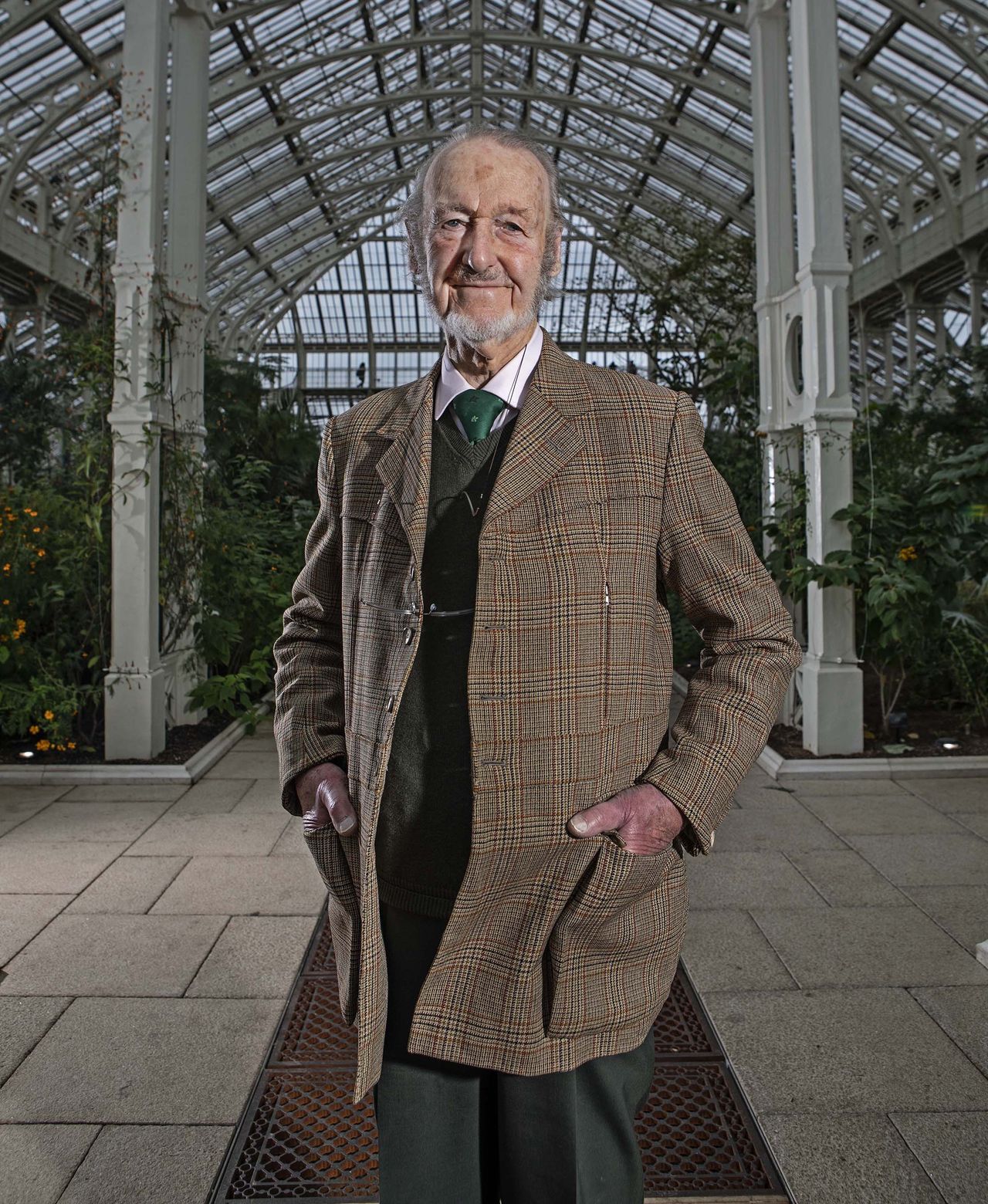 Architect Sir Donald Insall photographed in the Temperate House at Kew Gardens.