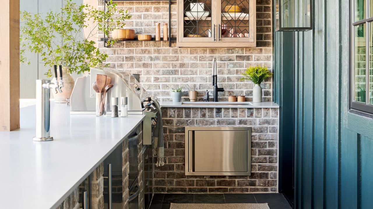 a close up of an outdoor kitchen