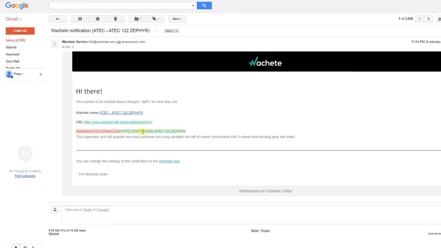 Wachete email notification