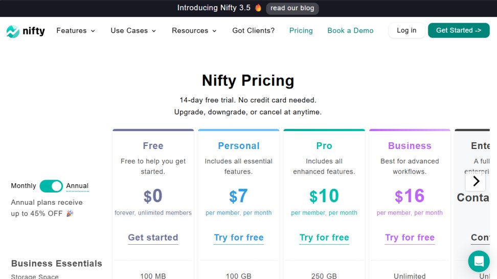 Nifty website screenshot (June 2025).