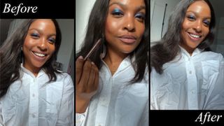 women with dark skin tone testing lip liner