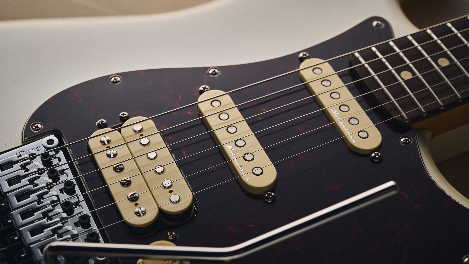 Close up of the pickups on the Fender Player II Modified Stratocaster HSS Floyd Rose
