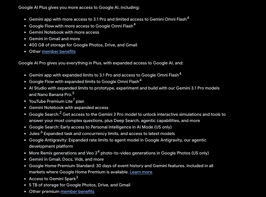 A list of everything included in Google AI Plus and AI Pro bundles