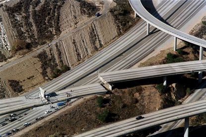 A freeway that collapsed during the 1994 Northridge earthquake in Southern California.