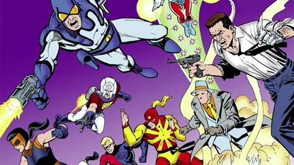 Heroes from Charlton Comics leaping into action on the cover of Comic Artists #9