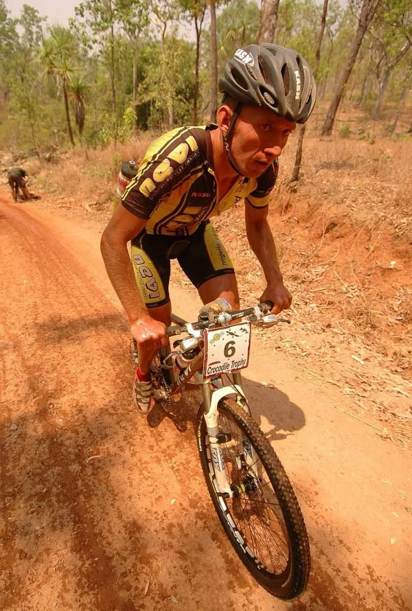 Italy's Ivan Negro emerges from a creek crossing