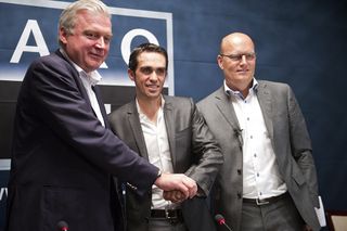 Saxo Bank CEO Lars Seier Christensen with Alberto Contador and Bjarne Riis in 2013