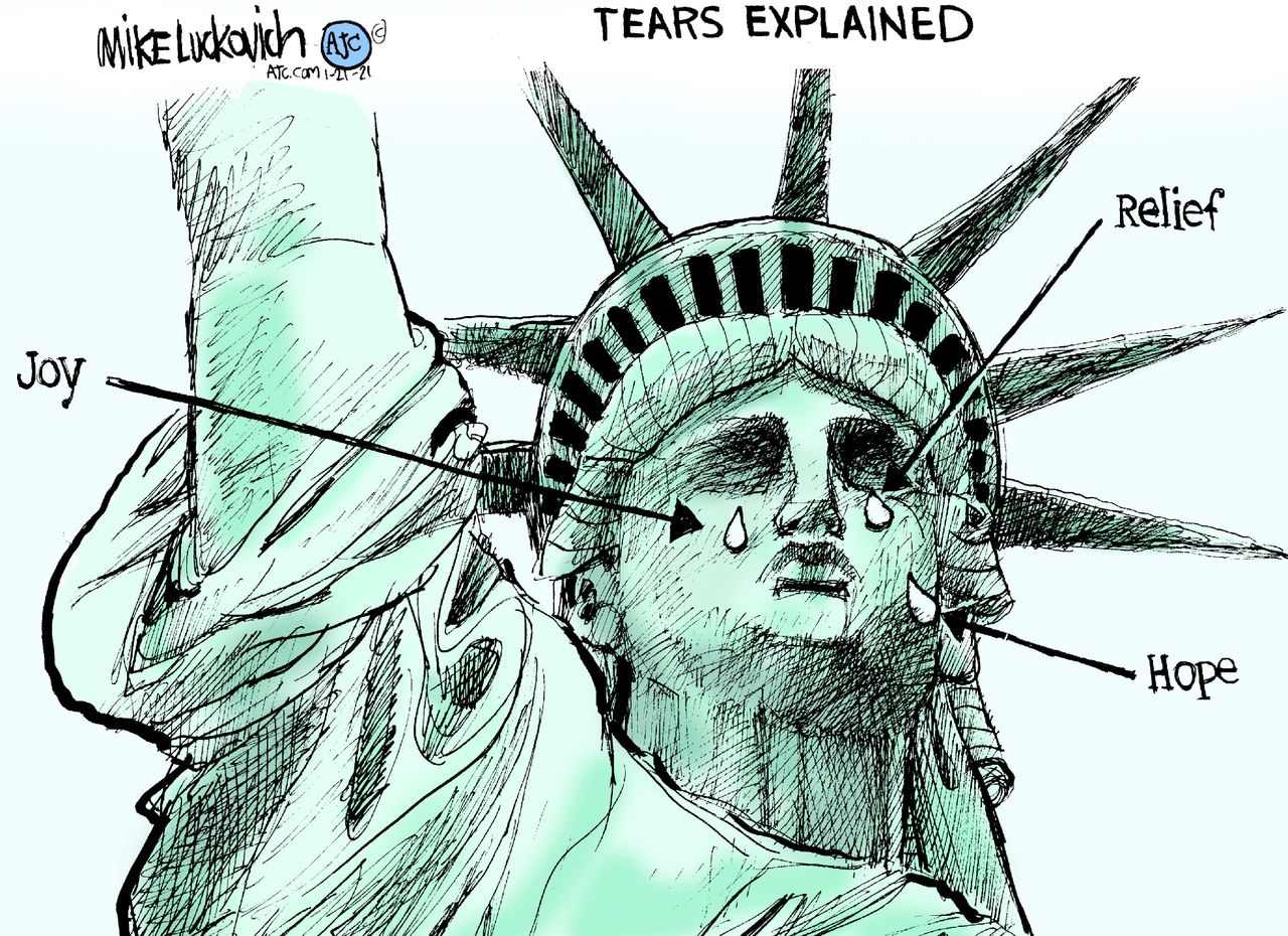 Political Cartoon U.S. Biden Statue of Liberty